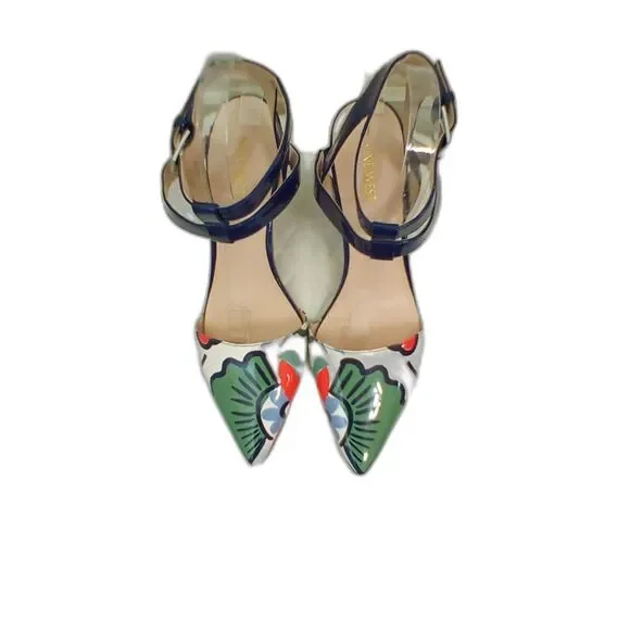 Nine West Pumps Vibrant Size 9M Flower Print Slip On Pointed Toe - Picture 10 of 16